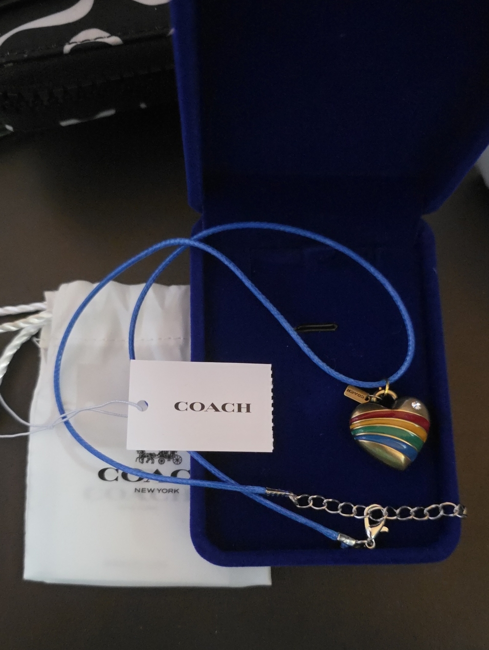 Coach Nwt Rainbow Heart Charm W/ Unbranded Wax Leather Cord Necklace - Picture 2 of 5